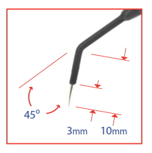 particolare punta elettrodo ago sottile angolata 45 gradi 10 mm 3mm