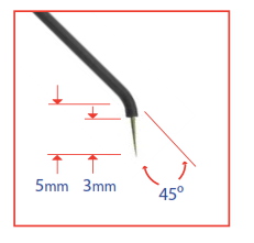 particolare punta elettrodo ago sottile angolata 45 gradi 3mm